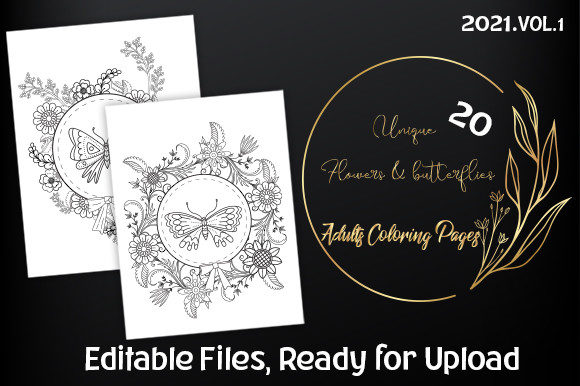 20 Flowers Adult Coloring Pages: A Graphic Design Asset for Creative Marketing