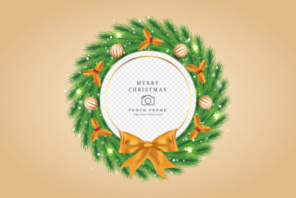Christmas Photo Frame with Golden Leaves – A Festive Graphic Design Asset for Crafters