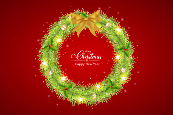Christmas Pine Wreath with Golden Ribbon: A Festive Graphic Design Freebie for Local Branding