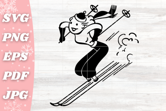 Retro Skiing Lady: A Versatile Graphic Design Asset for Crafts and Graphics
