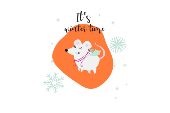 White Mouse Winter Time Illustration: A Versatile Graphic Design Freebie for Crafters